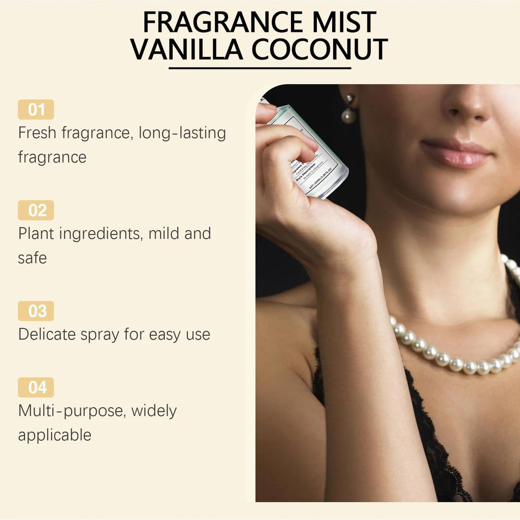 Vanilla Coconut Fragrance Spray, Long-Lasting Fresh Body Spray, Floral and Fruity Refreshing Body Fragrance