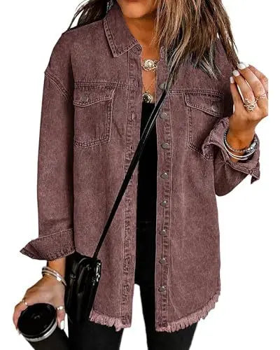 Women's Trendy Washed Denim Jacket New Spring Autumn Trimmed Edges Casual Classic Fit Jeans Jacket for Ladies