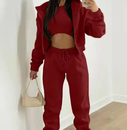 Ladies Tracksuit Zippered Hooded Jogger Tracksuit Thermal Lined Trousers Tracksuit Fashionable Athleisure Cozy Ensemble