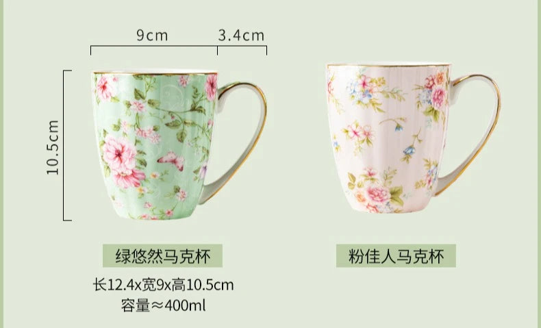 Ceramic Cup Creative Couple's Cup Vintage Flower Home Breakfast Milk Cup Office Afternoon Tea Coffee Water Mug Home Drinkware