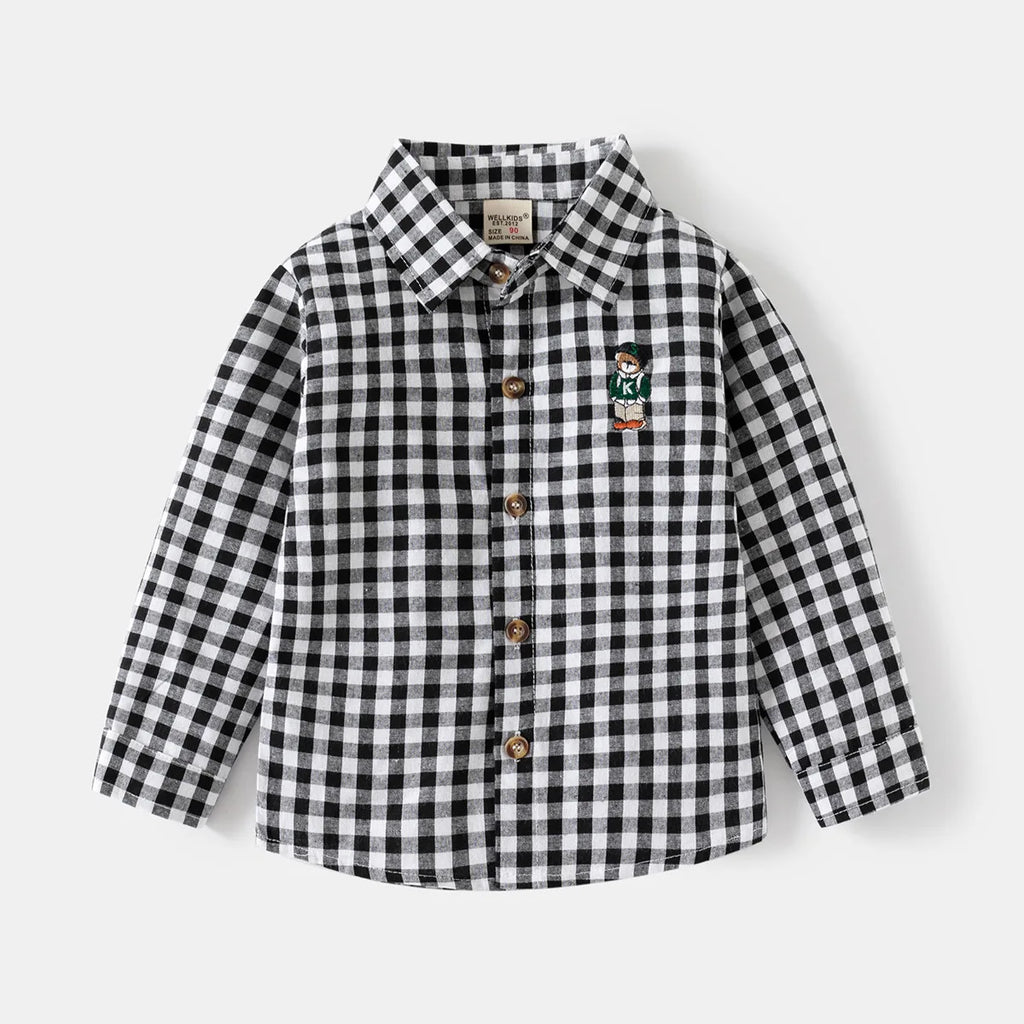 New Children's Clothes  Kids Shirts With Collar Boys' Cotton Long Sleeved Baby Clothing Casual Top Plaid Blouse for Boys 2-7Y
