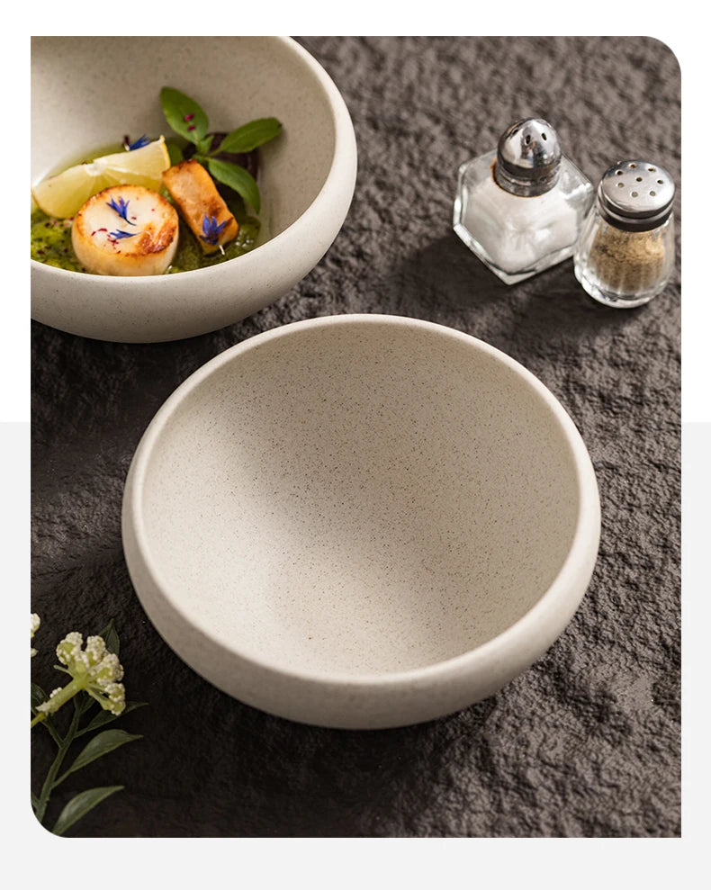Retro Ceramic Soup Bowl Yogurt Bowl Rice Bowl Oatmeal Bowl Home Use Thick Earthenware Vintage Style Dining Utensils