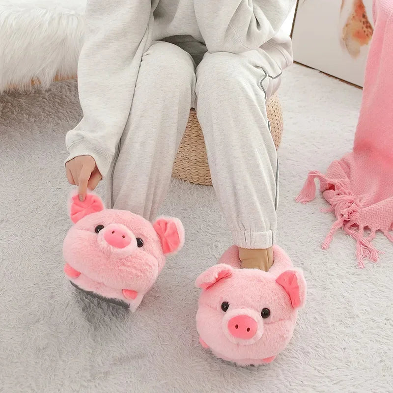 Cartoon Couples Home Slippers Men Women Winter Indoor Warmth Piglet Cotton Shoes Plush Floor Anti Slip Slippers Soft Bottom2024