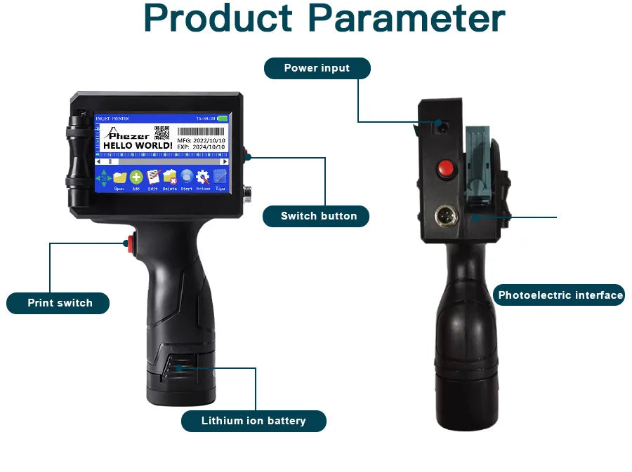 Phezer P15 12.7/25.4mm Handheld Inkjet Printer 28 Languages QR Code Barcode Batch Code Date Marking Expiration Date Coder