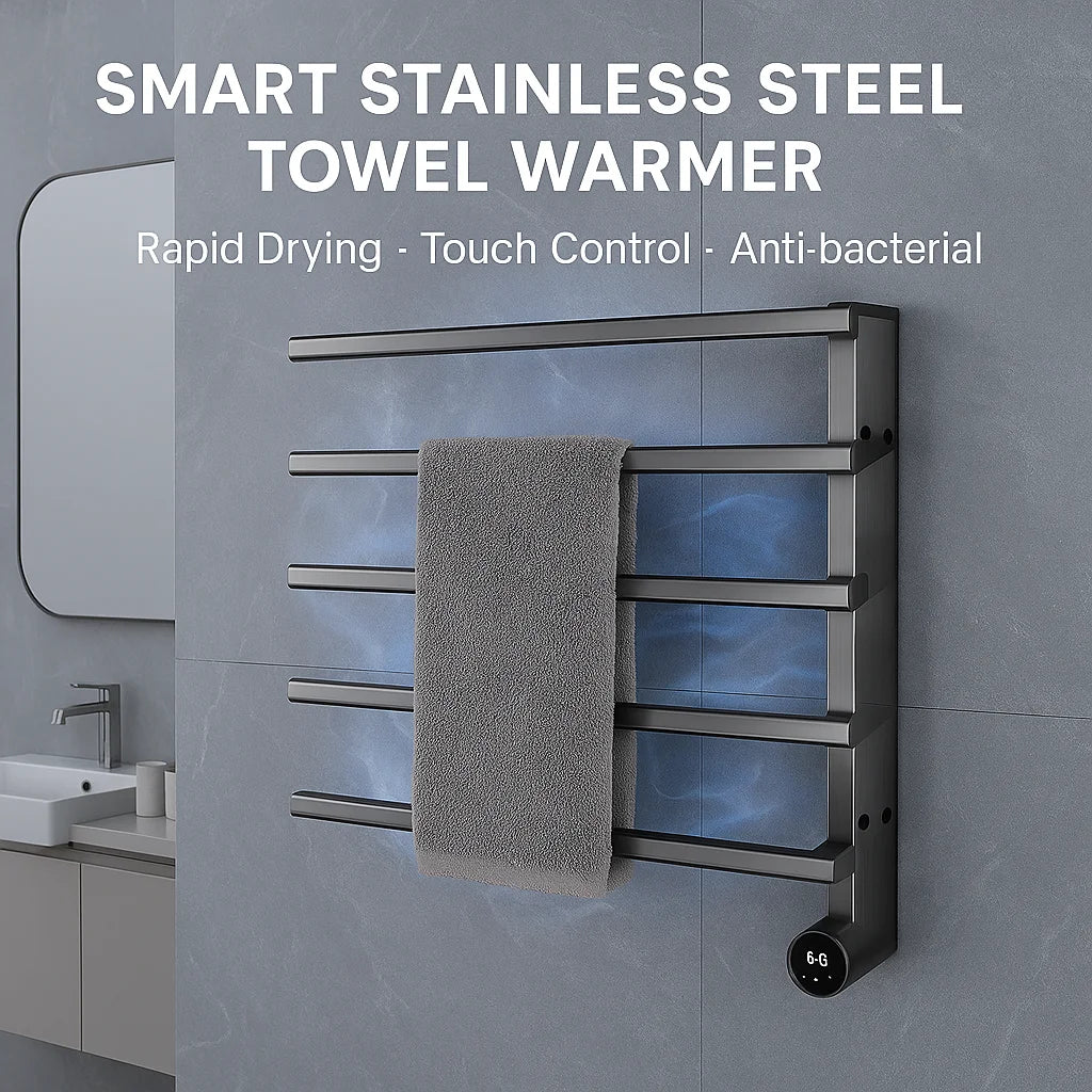 Wall Mounted Black Digital Display 304 Stainless Steel Electric Towel Warmer for Hotels Bathrooms Featuring Heater Technology