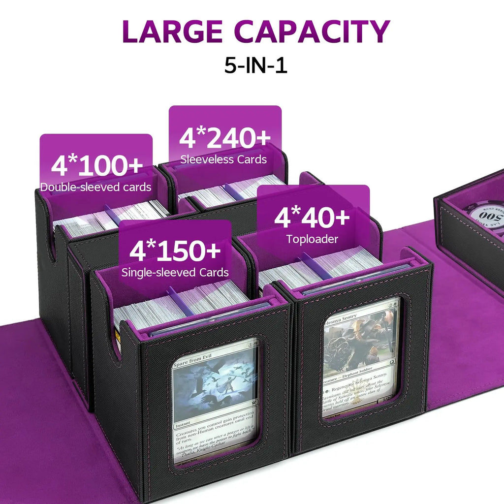Commander Deck Box for MTG, Trading Card Storage Box Fits 400+ Double-Sleeved Cards, 5-IN-1 Multi-purpose Removable Deck Case with Dice Tray, Display Window for TCG/Sports Card