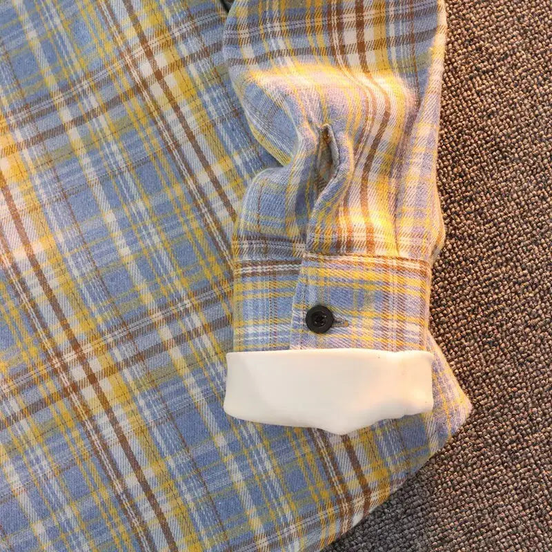 Retro Japanese Plaid Long Sve irt Men's Casual Loose Fit Spring Autumn Wear for Students And Couples Youth Faion