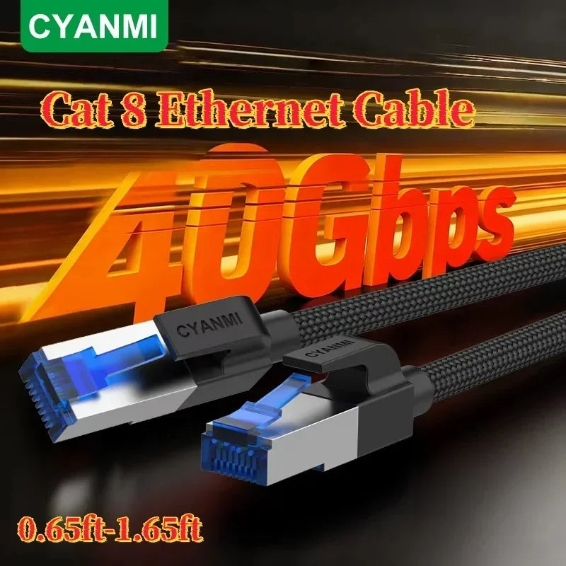 CYANMI Cat 8 Ethernet Cable 2000MHz 40Gbps High-Speed Nylon Braided RJ45 Network LAN Patch Cord for Indoor And Outdoor Use
