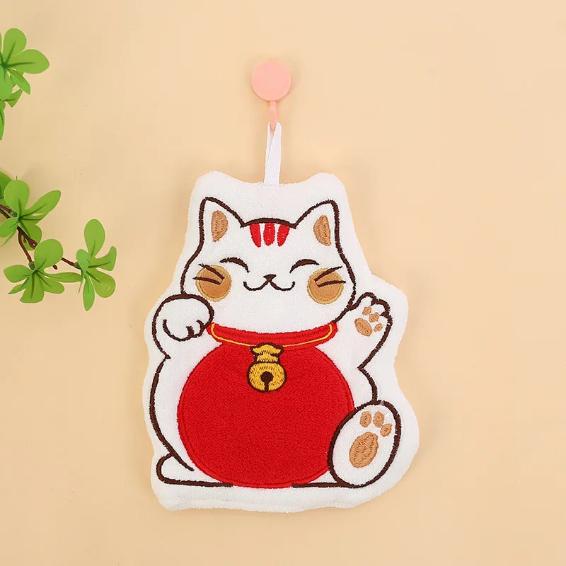 Cartoon Cat Hand Towels Cute Animal Absorbent Hanging Towel for Bathroom Kitchen Wiping Water Hand Towel Handkerchief Cloth