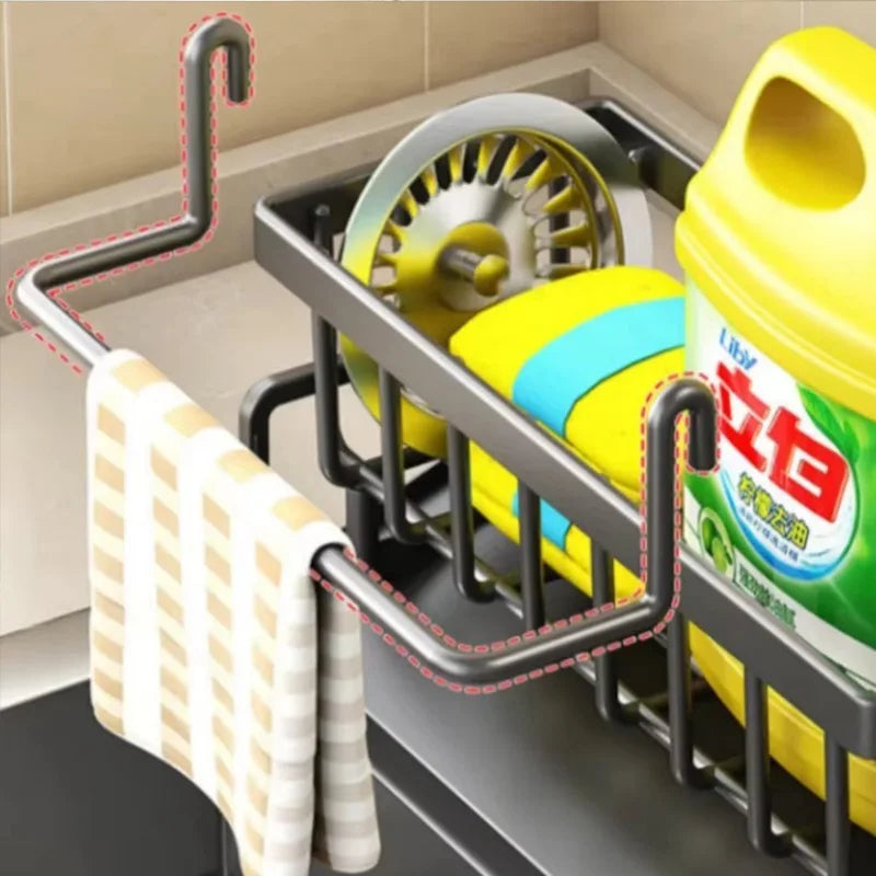 Kitchen Sink Drainage Rack Space-Saving Double-Layer Utensils Spice Storage Organizer with Tap Mounted Drip Tray