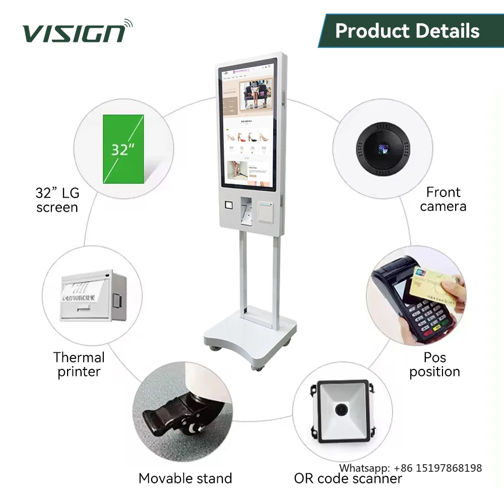 VISIGN 27 32 43 Inch Interactive Self Service Payment Kiosk Interactive Touch Screen Kiosk Self Ordering Kiosk Machine for Hotel