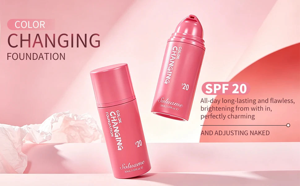 Color Changing Foundation Spf 20 Sunscreen Face Makeup, 30ml, Flawless Coverage Self-Adjusting Liquid Foundation for Natural Look