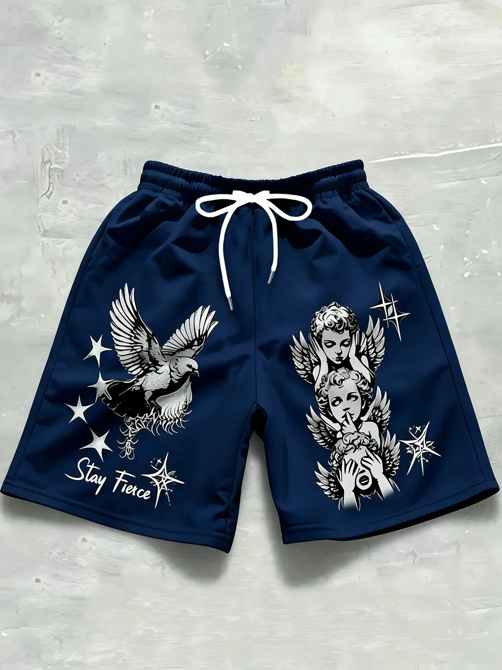 New European and American Men's Summer Little Angel Letter Print Comfortable Breathable Drawstring Shorts Outdoor Casual Pants