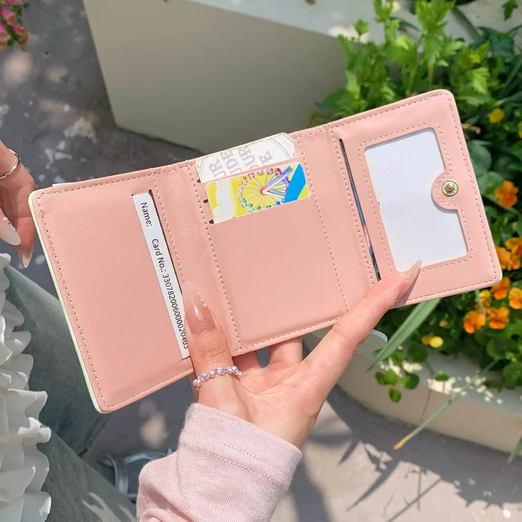 Mini Bifold Women's Wallet, Polka Dot PU Multi-functional Key Hanging Card Holder Purse for Daily Outing Small Gift