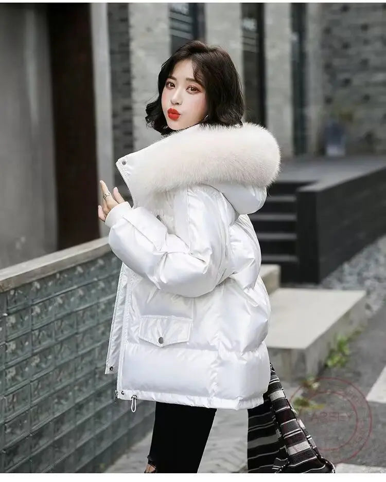 2026 Winter Fashion New Warm Duck Down Jacket Women's Clothes Glossy Fur collar Thicken Parka Short Down Coat Female Trend