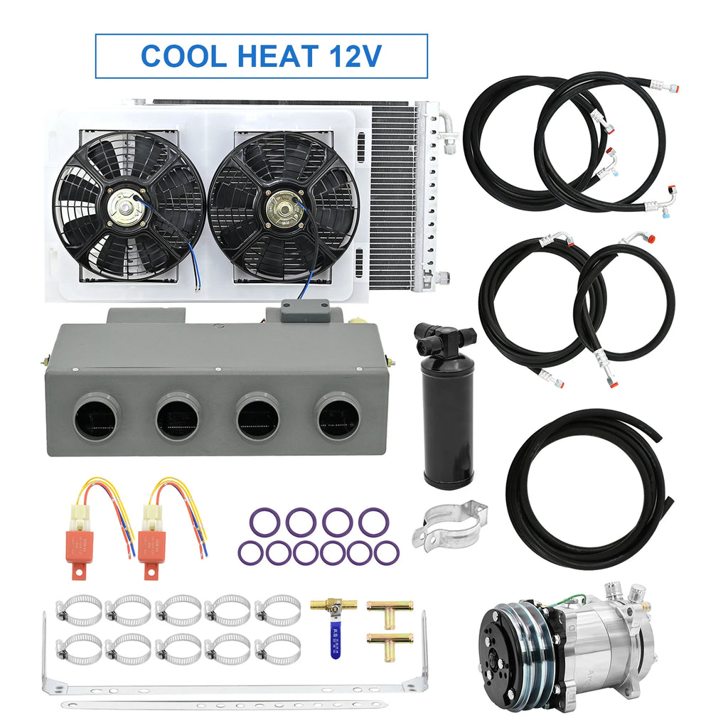 Universal 406-4 Hole Auto AC Evaporator Assembly Unit Air Conditioner & Heater 24V 12V for Classic Cars Truck Van Street Red Rod