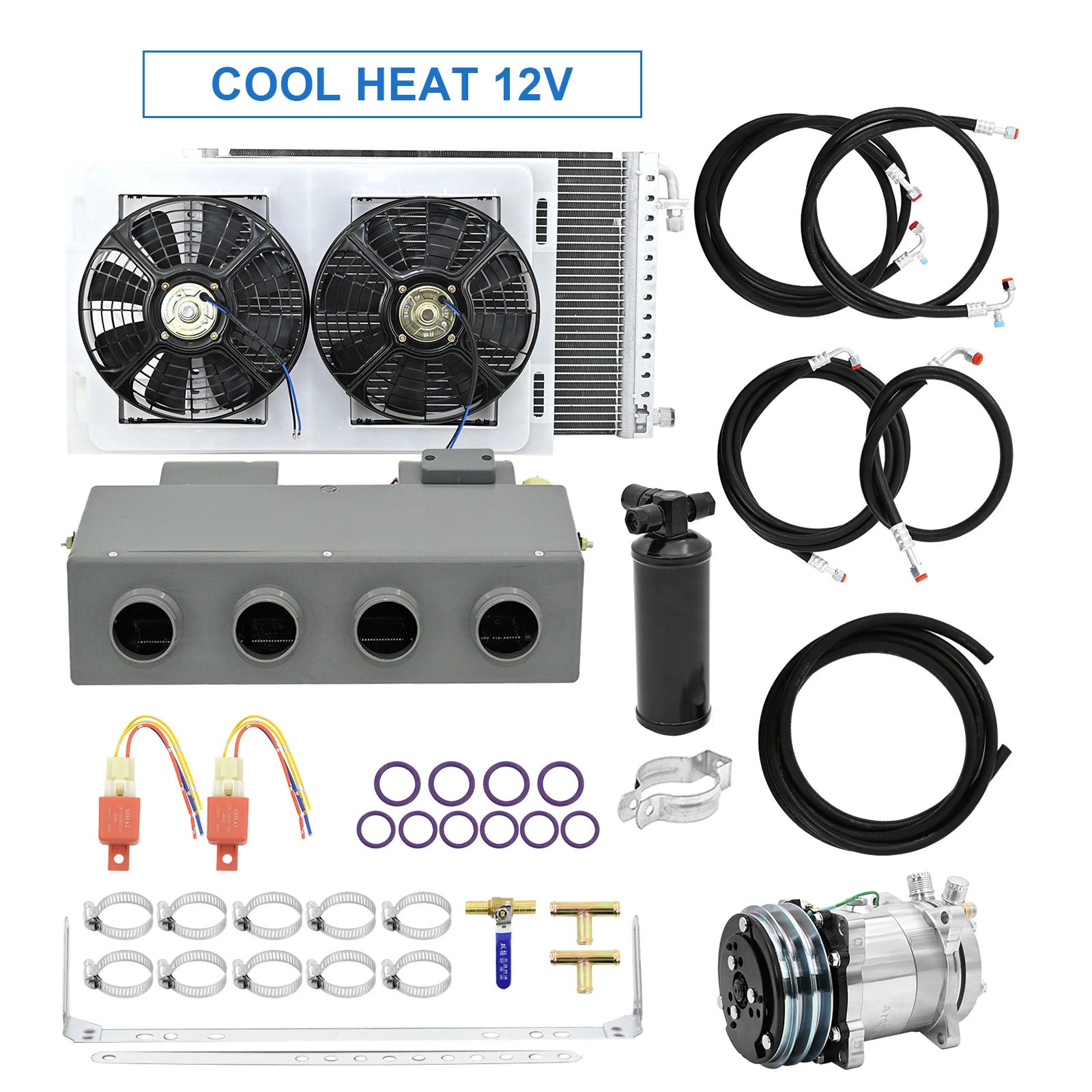 Universal 406-4 Hole Auto AC Evaporator Assembly Unit Air Conditioner & Heater 24V 12V for Classic Cars Truck Van Street Red Rod