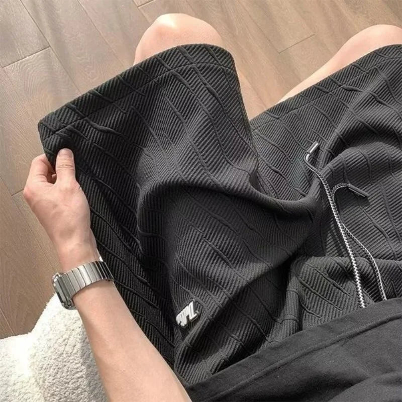 Men's Wide Leg Pants Summer Stripes Loose Casual Trendy Mid-length Pants Comfortable Elastic Waist Fashion Letter Sports Shorts
