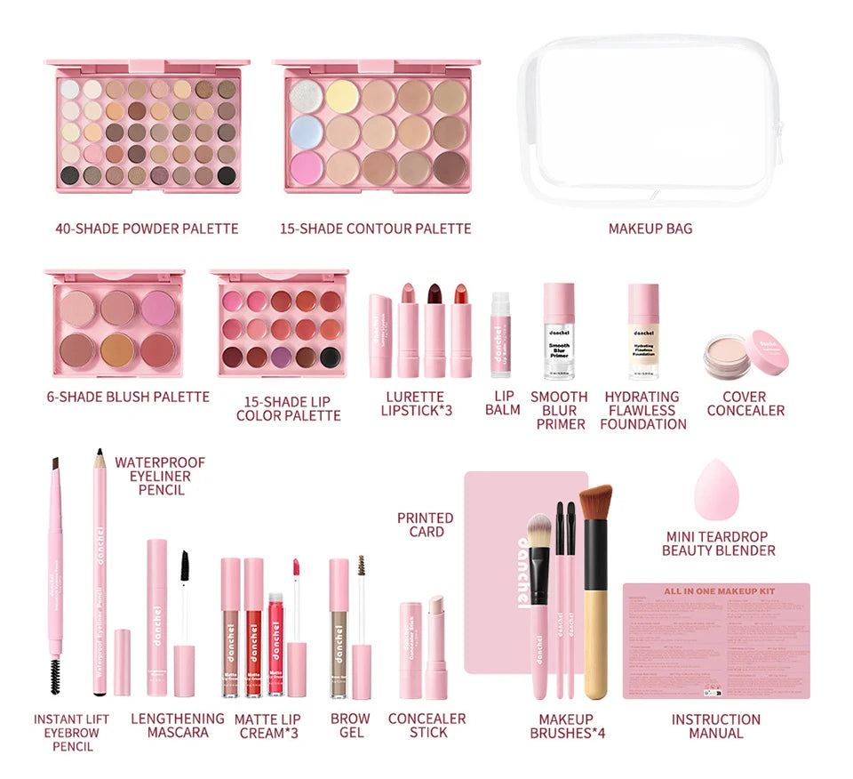 All In One Makeup Set Gathering All Cosmetic Including Base Makeup, Concealer, Contour ,Powder Blusher, Eyebrow Eye, Lip Makeup