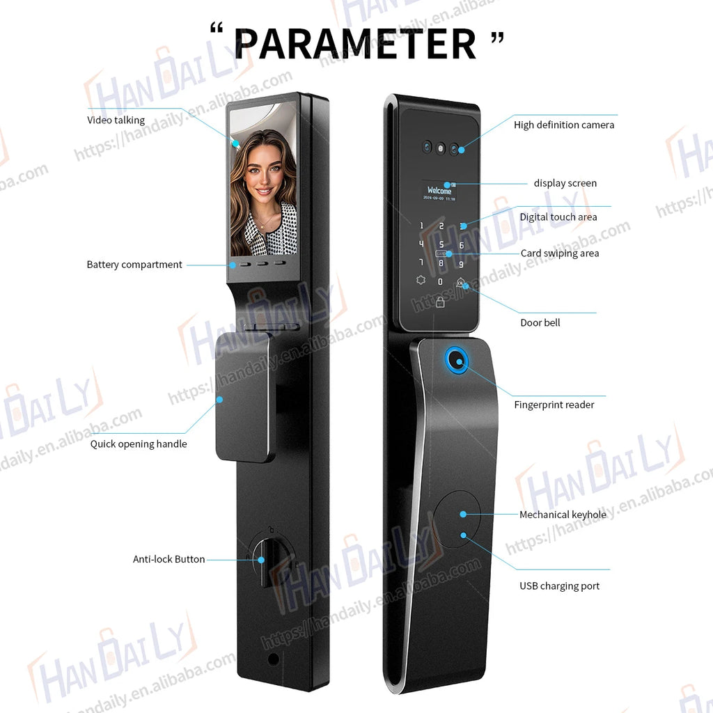 Waterproof App Smart Real Time Video Call Digital  3D Face Recognition Smart Biometric Fingerprint Digital