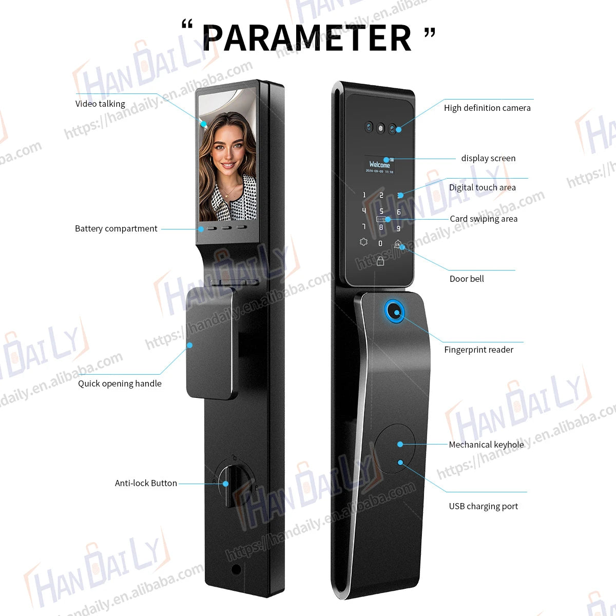 Waterproof App Smart Real Time Video Call Digital  3D Face Recognition Smart Biometric Fingerprint Digital