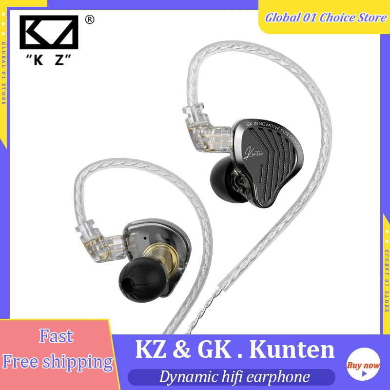 Gk Kunten 1DD Dynamic Drive Earphone Hifi IEMs In Ear Earbuds 2pin Detachable Cable Metal Gamer Headset