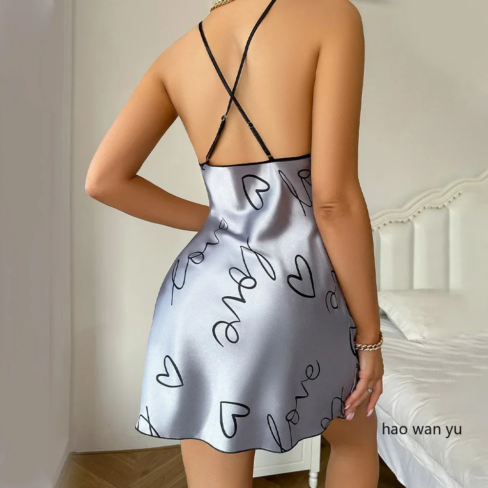 Women's Costume Sexy Short Dress Small Suspenders Printed Pure Desire Wind Girls Casual Comfortable Homewear Robe Nightgowns