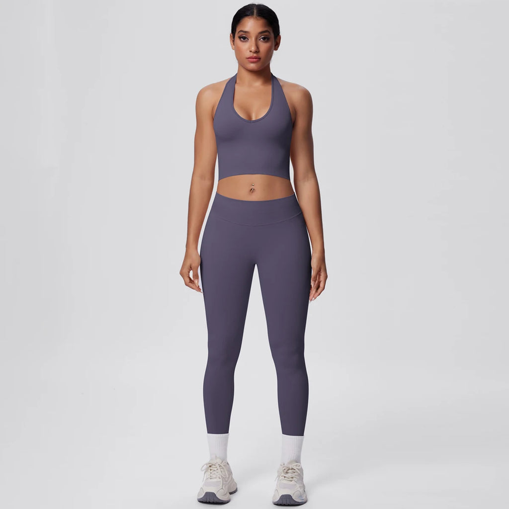 Rooftrellen 2PCS/set Women Gym Sports Yoga Set Breathable Shockproof Workout Top Backless Bra Push Up Fitness Pants Yoga Set