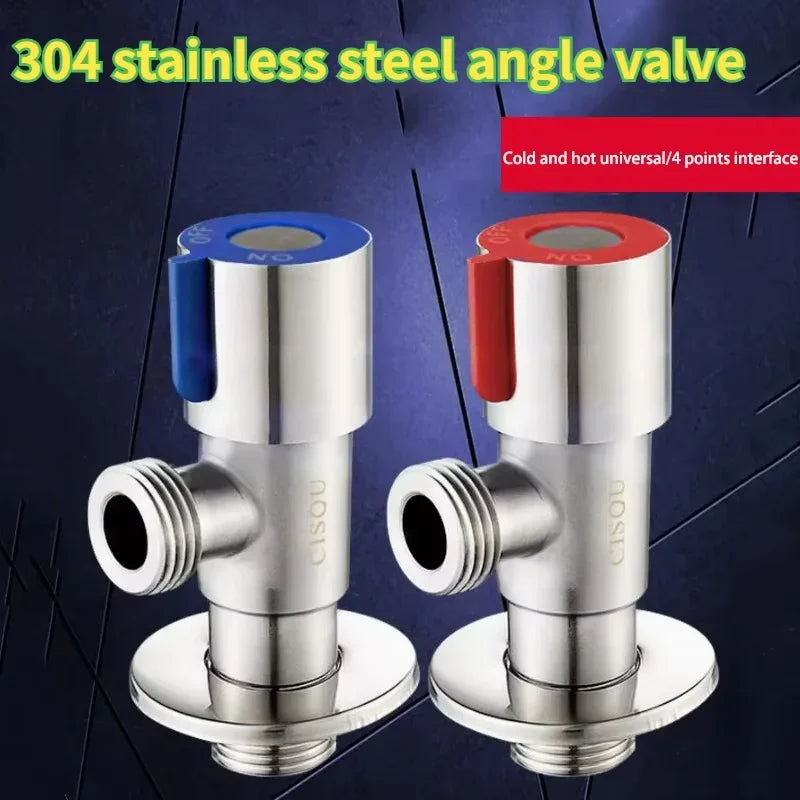 Stainless Steel Hot ＆ Cold Inlet Valve Bathroom Faucet Stop Valve Kitchen Sink Basin Triangle Valve Water Pressure Regulator