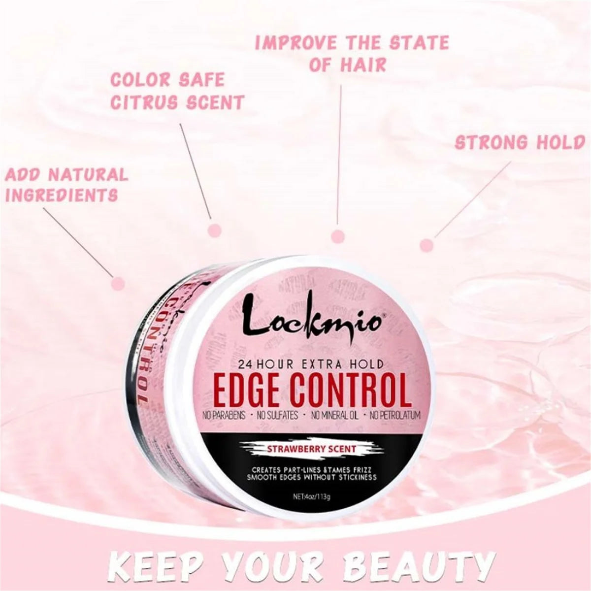LOCKMIO Hair Flyaways Control Gel & Brush Women Hairline Styling Gel 113g Long-lasting Hair Care Edge Defining Wax Cream for Wig