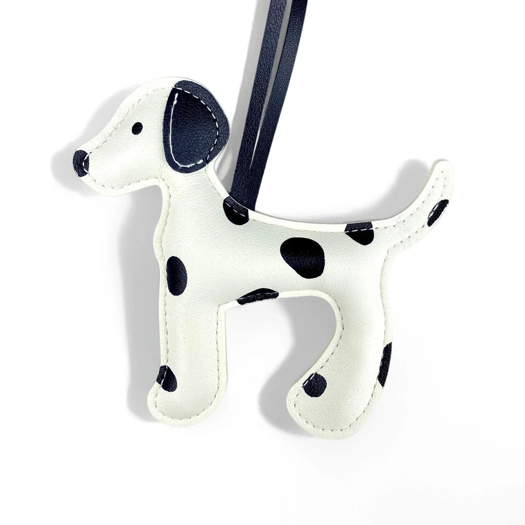 Trendy Dalmatian Dog Pendant Bag Charm & Keychain in Black/White Faux Leather Polka Dot Design for Purse Accessories Lovely Gift