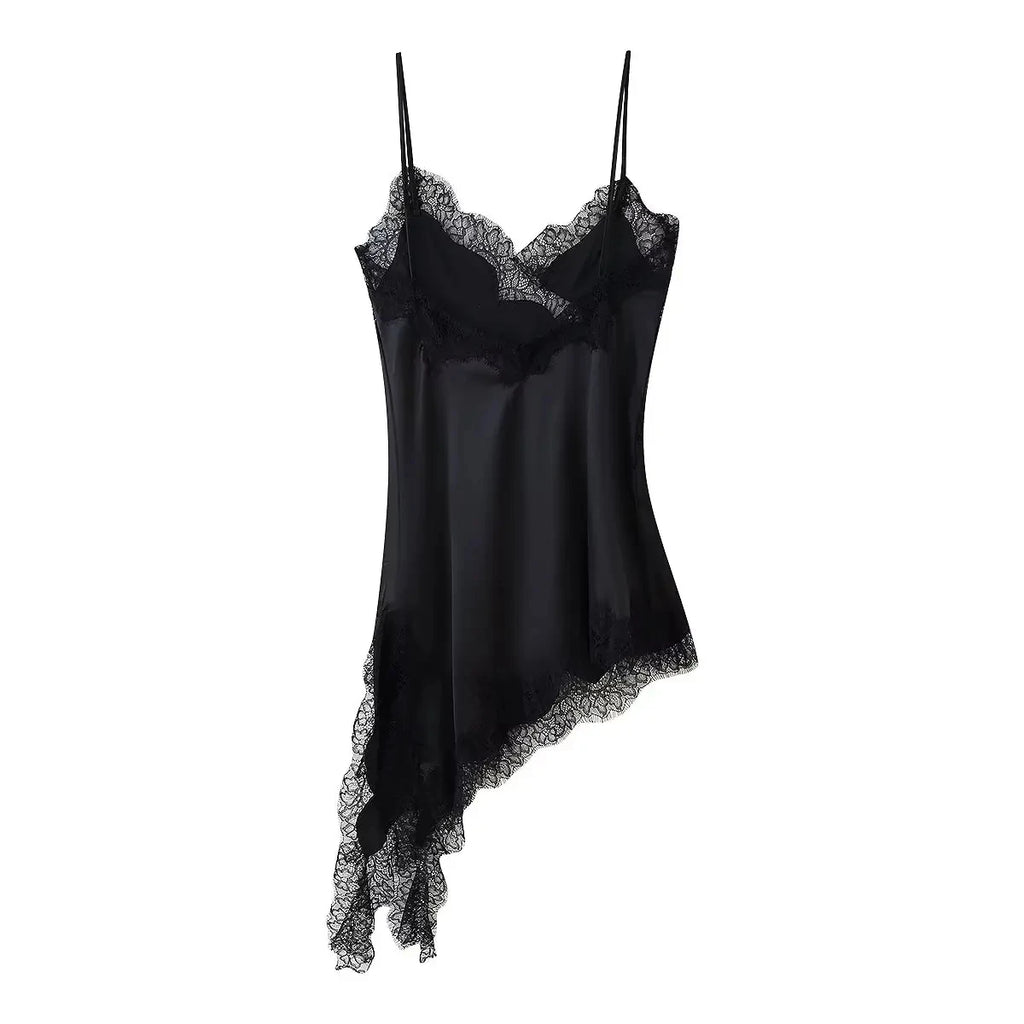 HH Female Summer Fashion Lace Splicing Dresses Solid Sleeveless Asymmetry Backless Slim Women's Sexy Party Sling Mini Dress