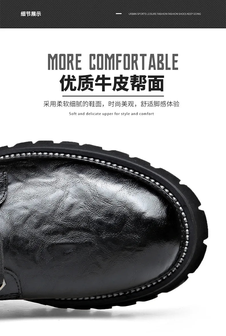 2025 autumn and winter boots men's British style versatile high top leather shoes workwear snow leather boots men's short boots