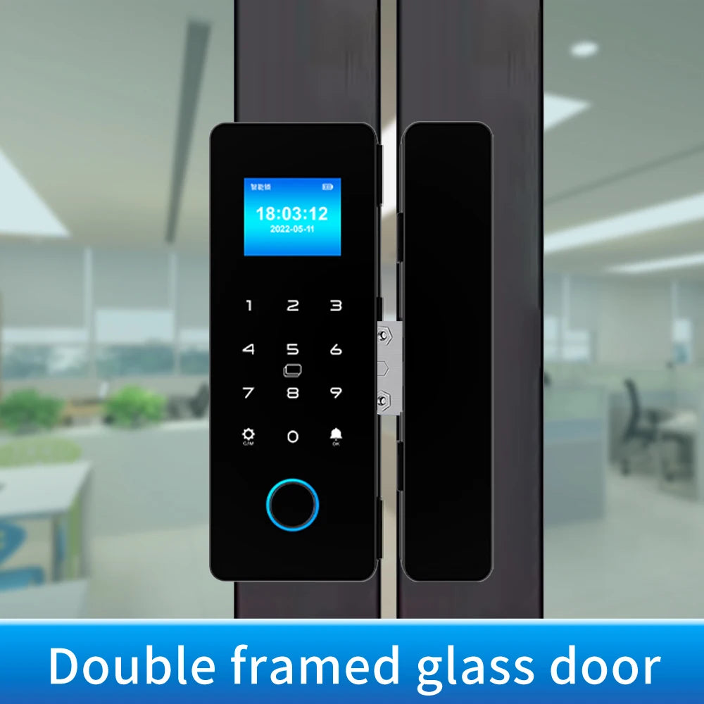 Electronic Digital Lock Fingerprint Glass Door Lock Bluetooth HAHA-Lock App Passcode IC Card Keyless Smart Phone Attendance Lock