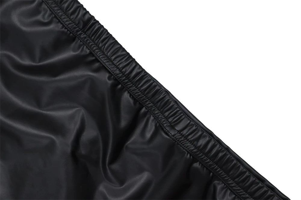 Men's Black Faux Leather Tank Tops With Low Rise Briefs Sexy Side Lace-up Button Nightclub Dance Costumes Mini Vest T-shirts Set