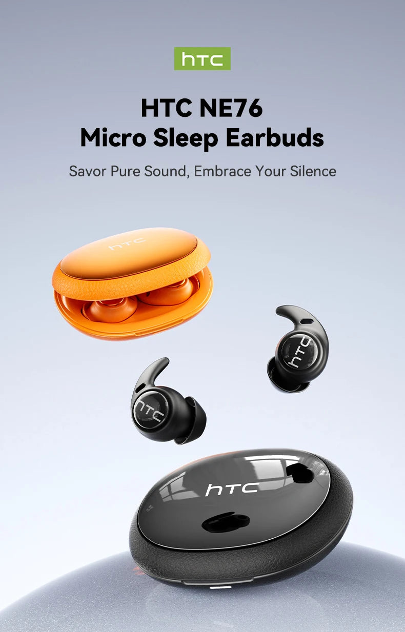 HTC NE76 Bluetooth Earphones, AI Translator Earbuds Mini Invisible Sleep Earbuds Soft Wireless Headphones Orange