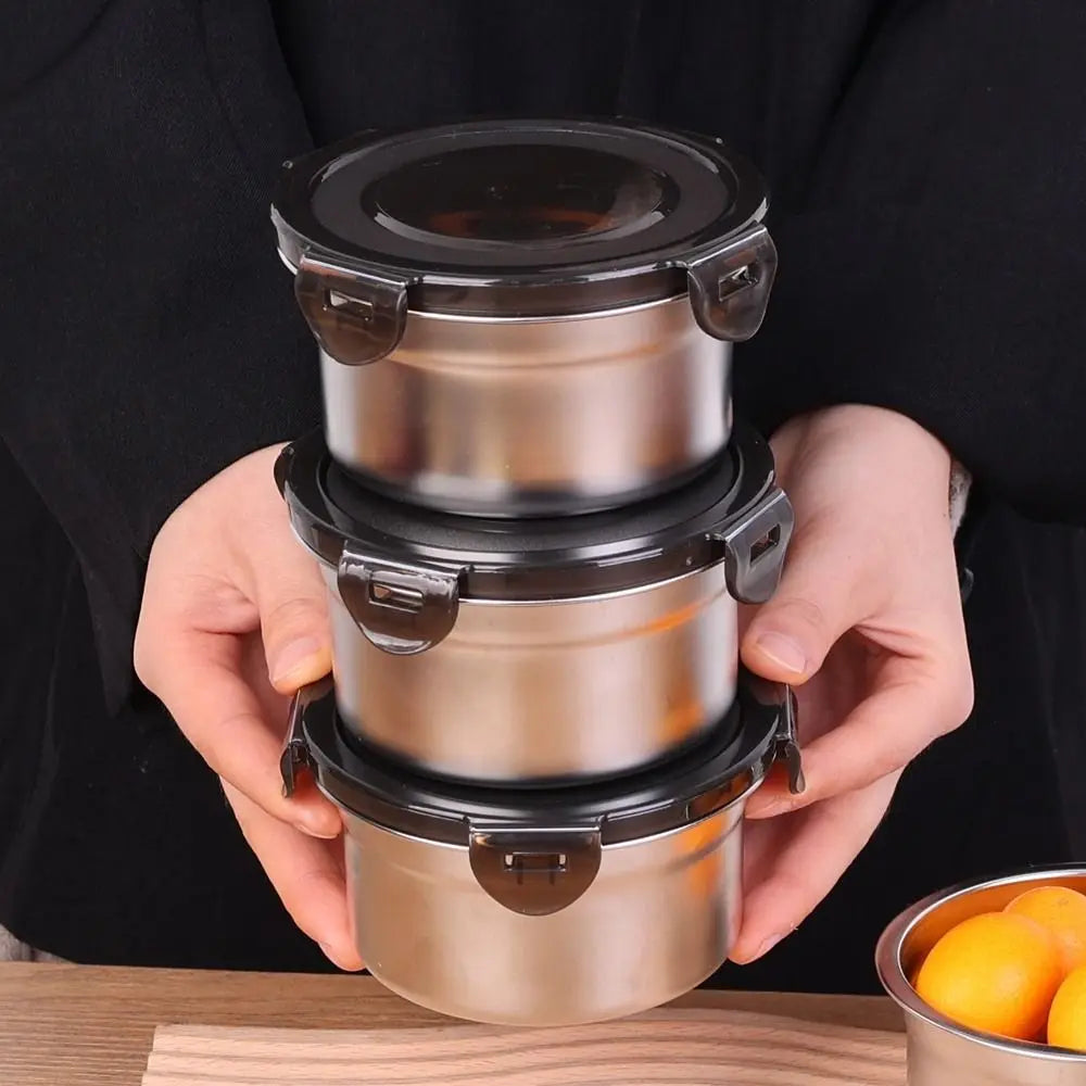 1Pcs Fresh Keeping Lunch Box Lunch Meal Prep Storage Round Bowl Food Container Fridge Kitchen 304 Stainless Steel