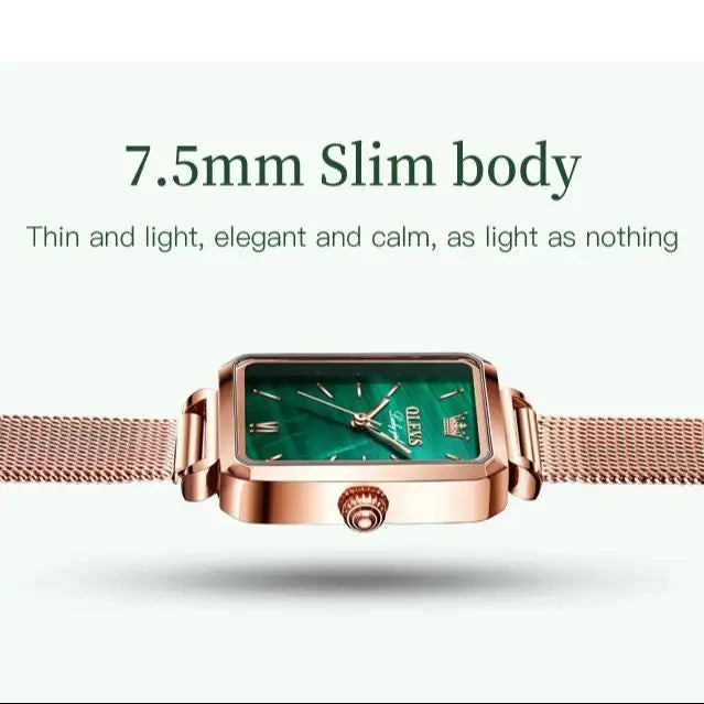 OLEVS 6624 Original Women Watch Luxury Top Green Square Waterproof Clock Fashion Elegant Brand Women Quartz Watch Reloj Mujer