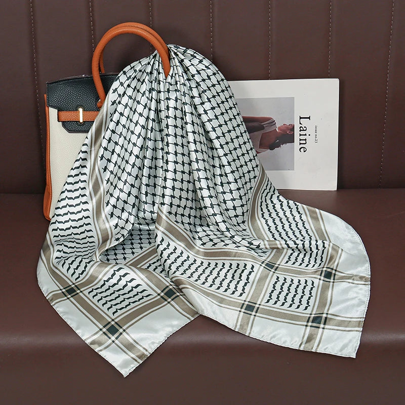 Newest Arabic Satin Silk Scarf Shemagh Style Muslim Women Headscarf Ladies Elegant Bandana Headband Hair Accessories 90*90cm