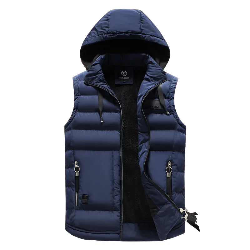 New Brand Mens Outdoors Vests Men's Winter Vest Cotton-Padded hot sale Vest Men Warm Hooded Waistcoat Casual Male Coats Vests