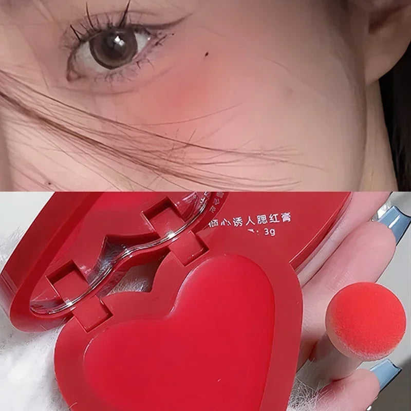 Love Air Cushion Powder Blusher with Mirror Red Rouge Matte Whitening Waterproof Makeup Cheek Tint Contour Peach Blush Cream