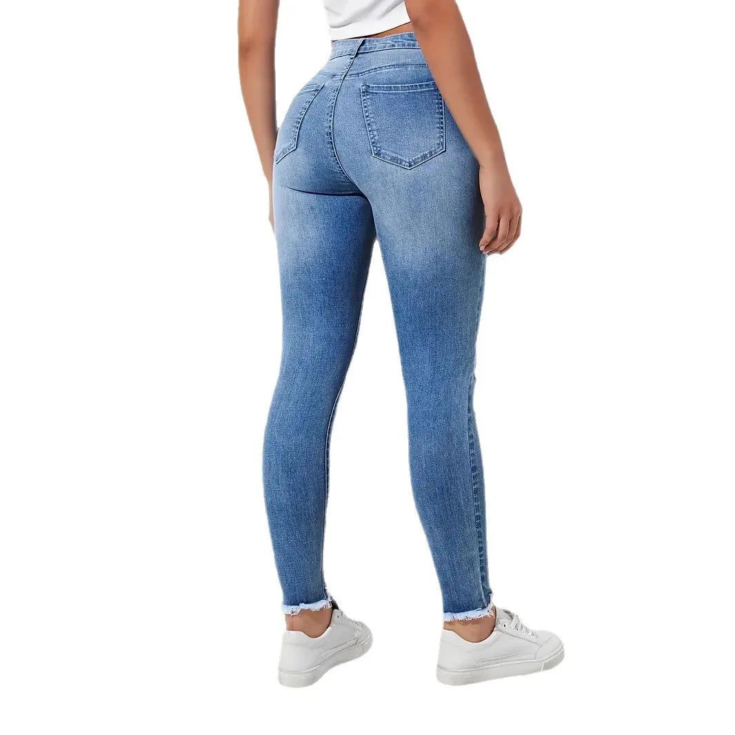 Women's Slim Fit Jeans with Rips Casual Slimming Cone Shaped Mom Jeans Comfortable Stretch Denim Trousers