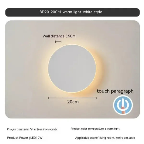 Round wall lamp/modern minimalist style bedroom bedside table staircase porch LED light source human body touch sensor