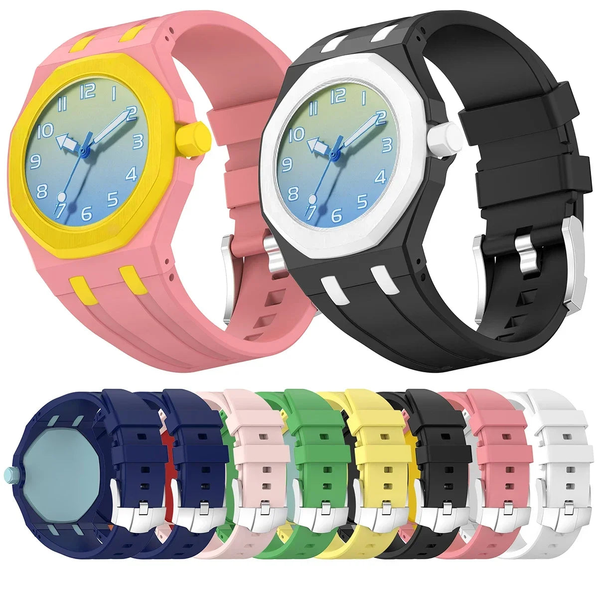 2 IN 1 PC Mod Kit Case Frame +Strap for Swatch AP Royal Pop Modification Integrated Silicone Matte Cover Bumper Band Accessories