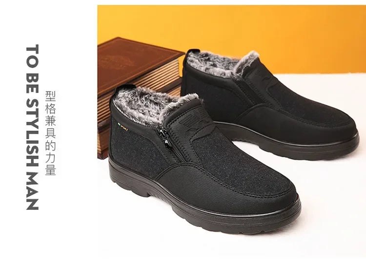 Cotton Shoes Middle-aged Elderly Men's New Plush Warm Anti Slip Waterproof Snow Boots Outdoor Work Travel Leisure Shoes 2024