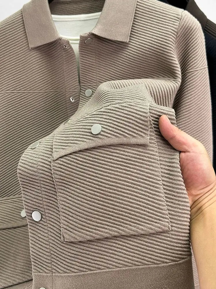 High quality luxury lapel cardigan jacket men autumn new trend Korean casual solid color single breasted knitted sweater coat