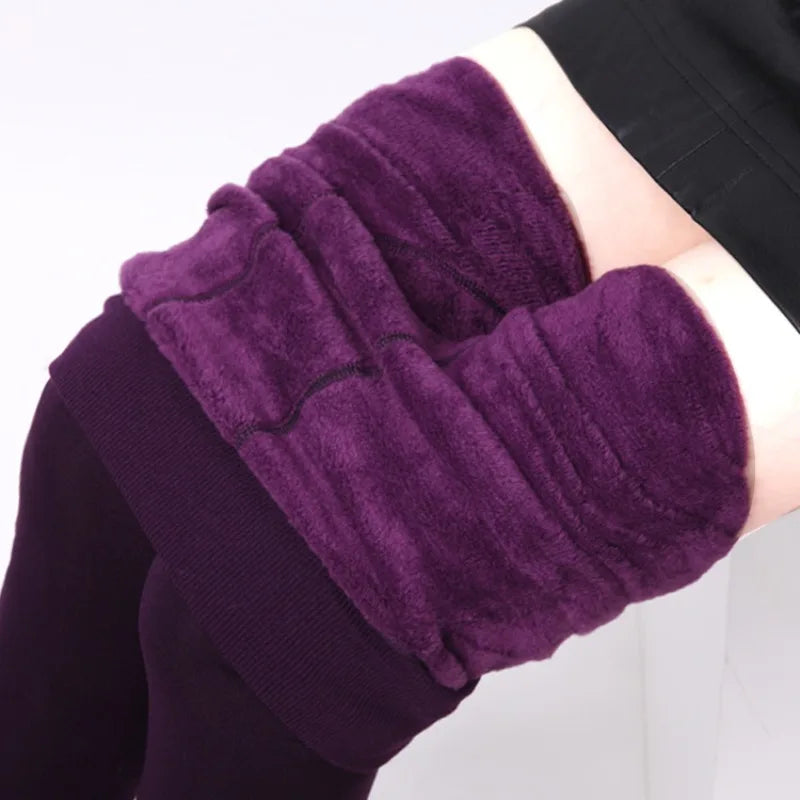 Women's Pearl Fleece Thermal Leggings Fall Winter Foot Loop Non Binding Plus Size Extended Sizing Cozy Armor for Street To Snow