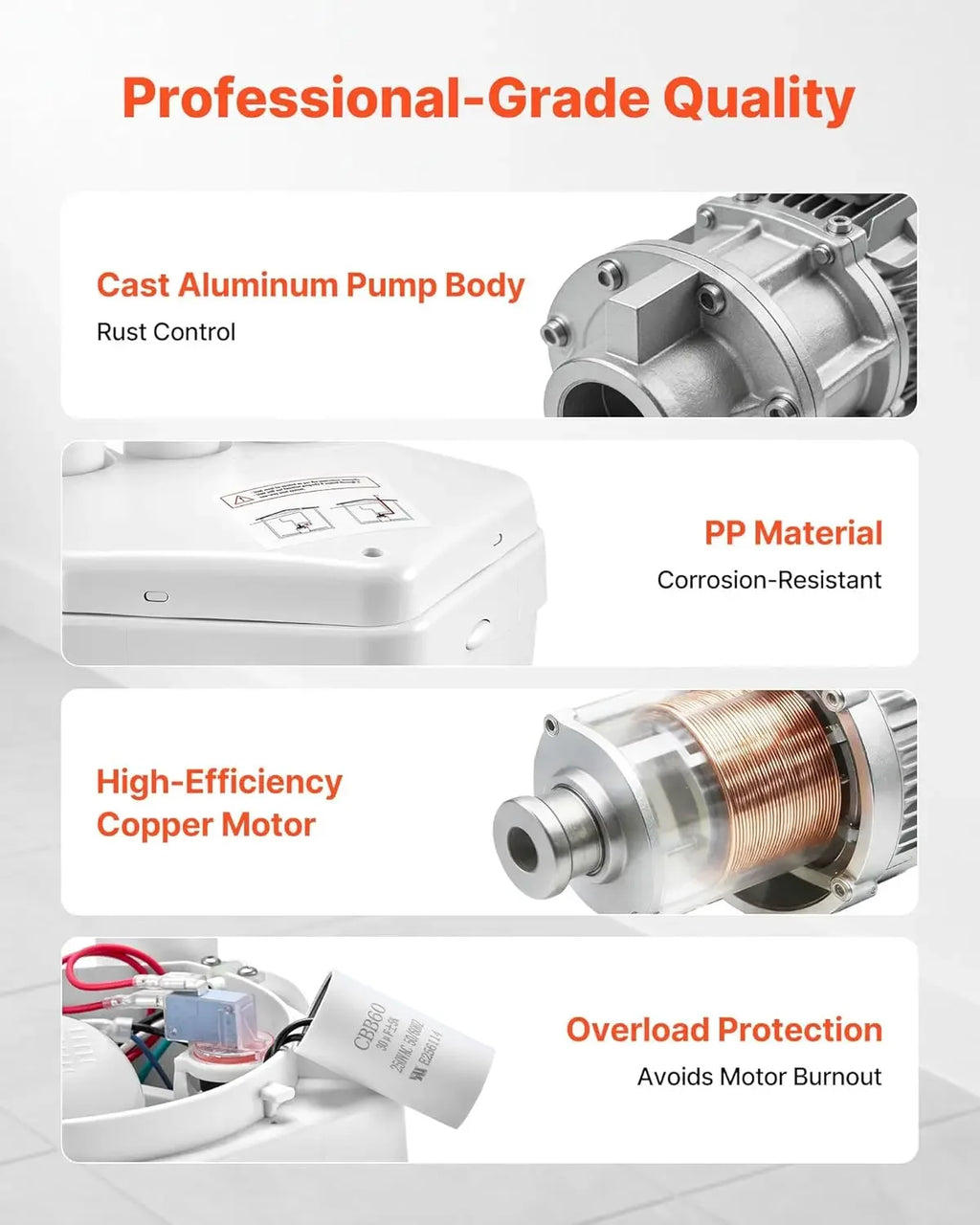 Utility Sink Pump, 1 HP, 2200 GPH Under Sink Pump with 3 Water Inlets 1 Outlet, 36 ft Max Lift, Cast Aluminum Motor
