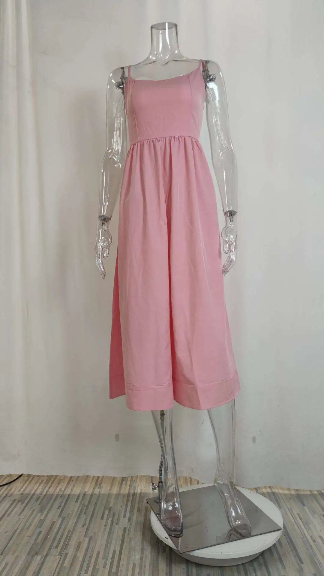 Summer Fashion Casual Sexy Big Skirt Pure Color Strapless Dress Women's mid Waist A-Line Skirt Polyester Fabric No Sleeve