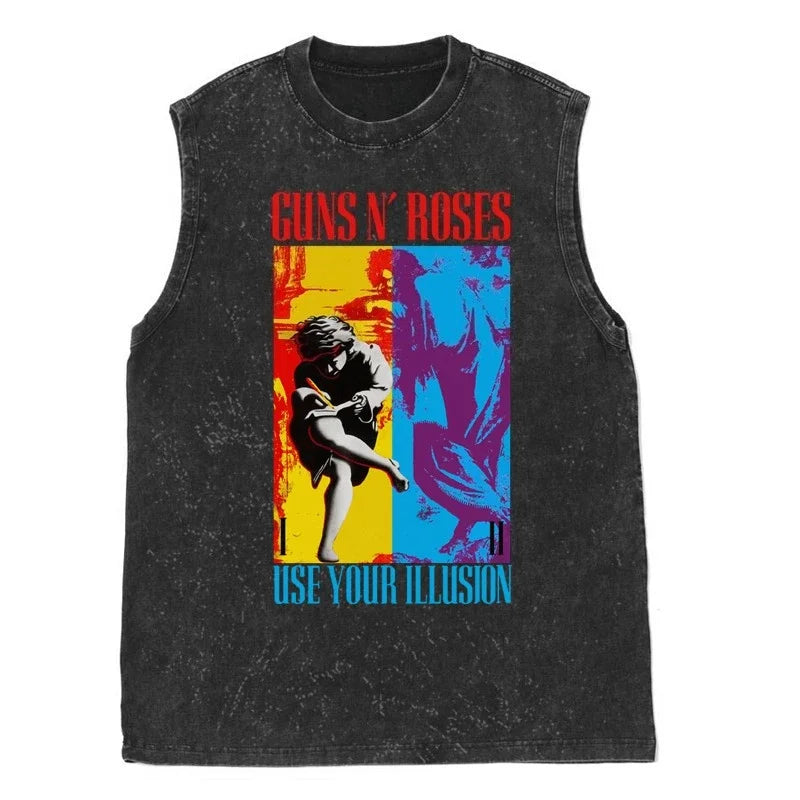 Oasis Band washed retro American street minimalist rock vest print T-shirt high-quality pure cotton Harajuku Y2K top